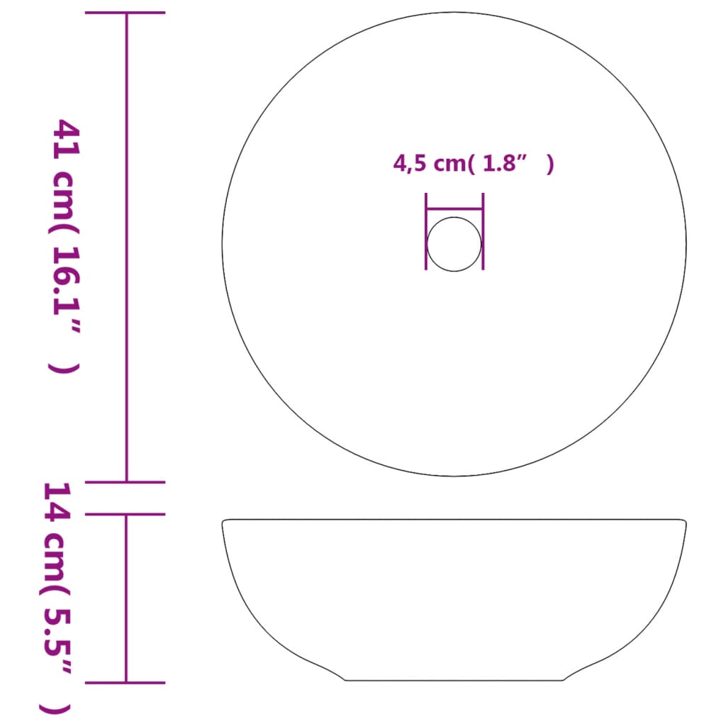 håndvask til bordplade Φ41x14 cm rund keramik sort og rød