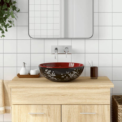 håndvask til bordplade Φ41x14 cm rund keramik sort og rød