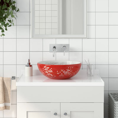 håndvask til bordplade Φ41x14 cm rund keramik hvid og rød