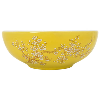 håndvask til bordplade Φ41x14 cm rund keramik hvid og gul