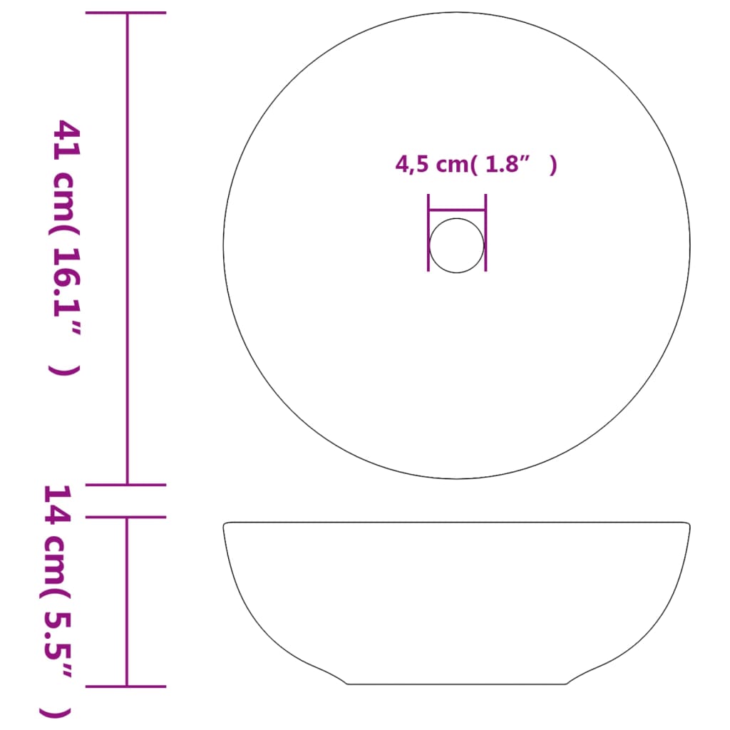 håndvask til bordplade Φ41x14 cm rund keramik grå