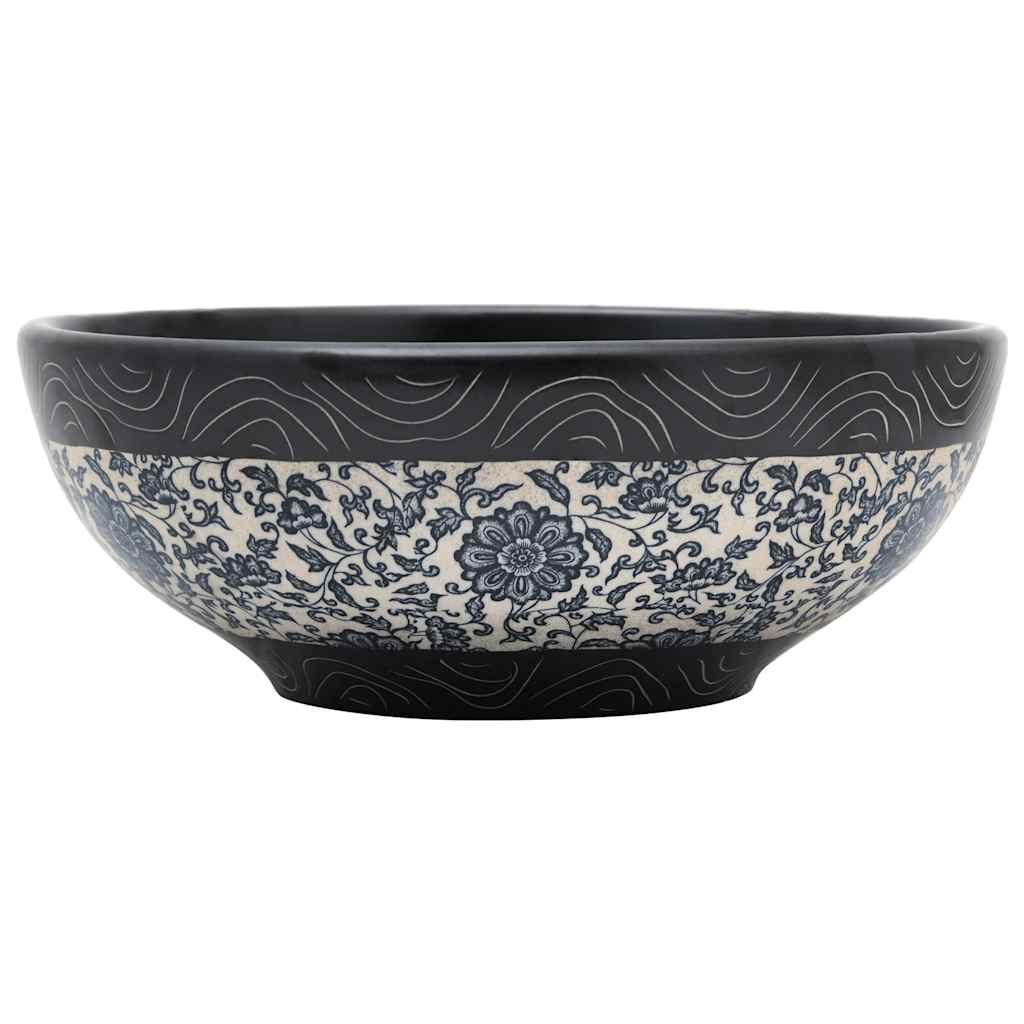 håndvask til bordplade Φ41x14 cm rund keramik sort og blå