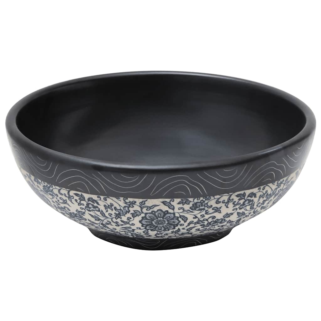 håndvask til bordplade Φ41x14 cm rund keramik sort og blå