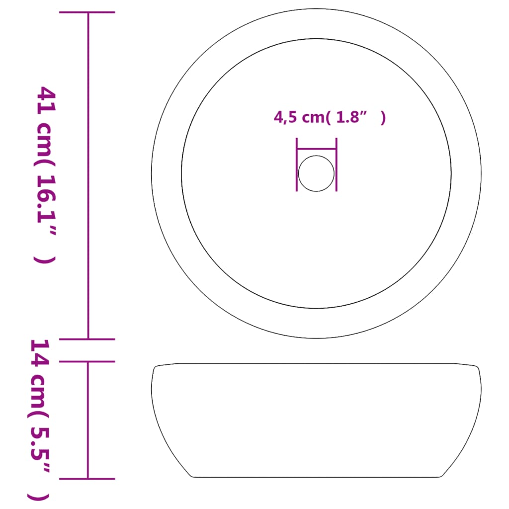 håndvask til bordplade Φ41x14 cm rund keramik grå