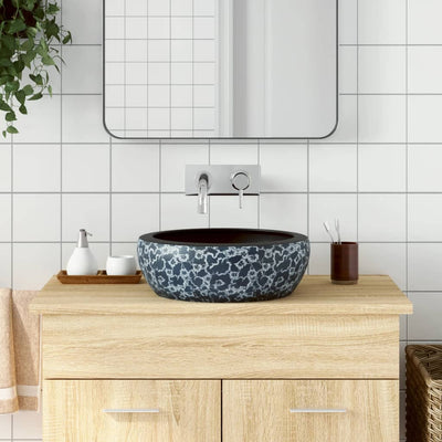 håndvask til bordplade Φ41x14 cm rund keramik sort og blå