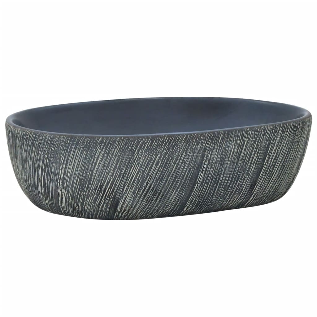 håndvask til bordplade 47x33x13 cm oval keramik sort og grå