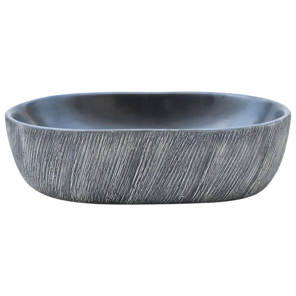 håndvask til bordplade 47x33x13 cm oval keramik sort og grå