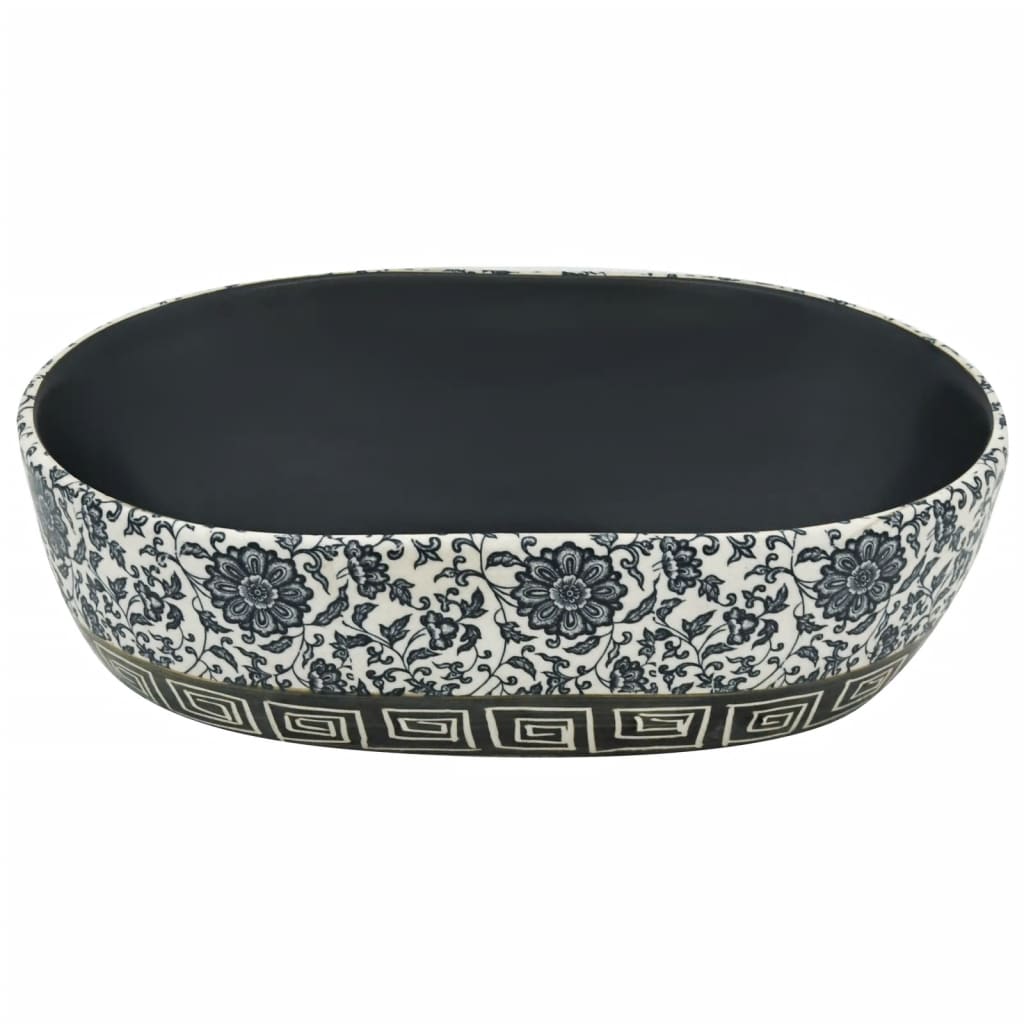 håndvask til bordplade 47x33x13 cm oval keramik sort og blå