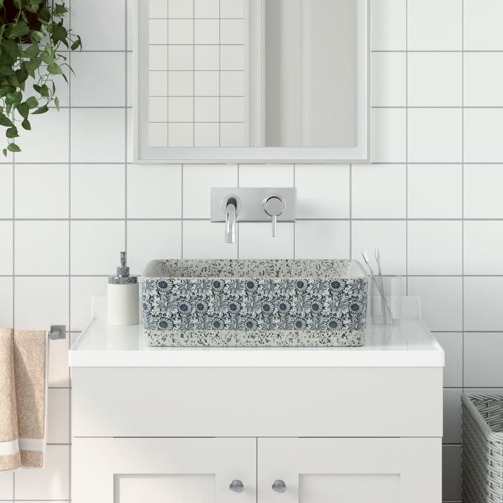 håndvask til bord 46x35,5x13 cm rektangulær keramik grå og blå