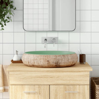 håndvask til bordplade 59x40x15 cm oval keramik grøn og brun