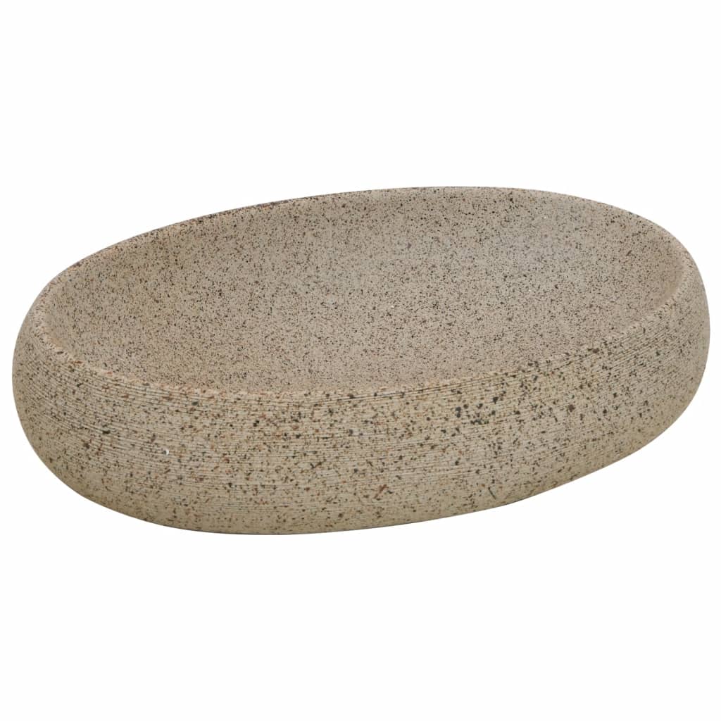 håndvask til bordplade 59x40x15 cm oval keramik sandfarvet