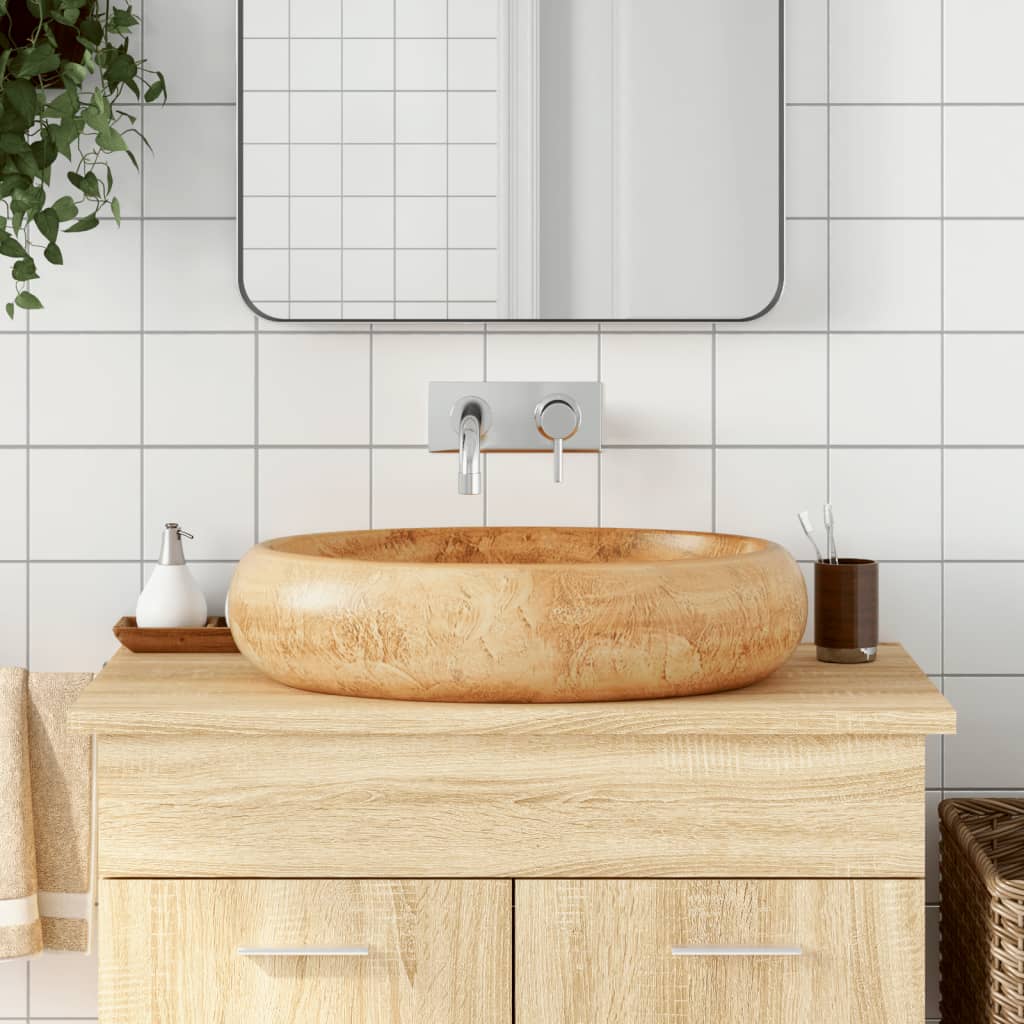 håndvask til bordplade 59x40x15 cm oval keramik brun