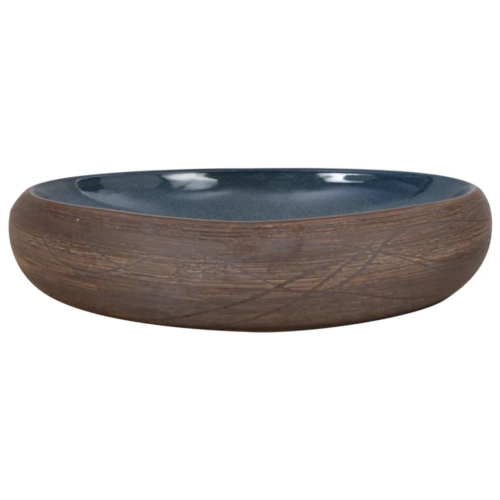 håndvask til bordplade 59x40x15 cm oval keramik brun og blå