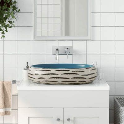 håndvask til bordplade 59x40x15 cm oval keramik flerfarvet