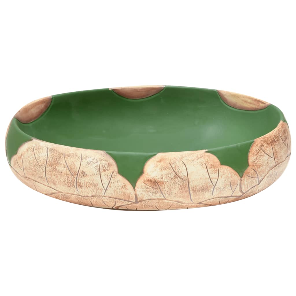håndvask til bordplade 59x40x15 cm oval keramik grøn og brun