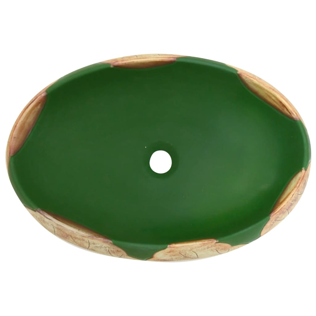 håndvask til bordplade 59x40x15 cm oval keramik grøn og brun