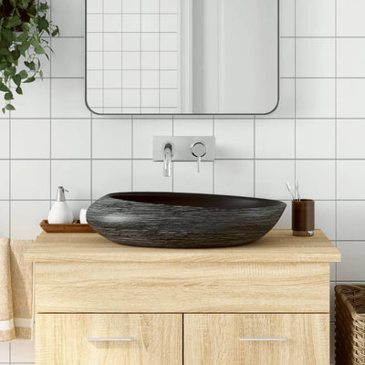 håndvask til bordplade 59x40x15 cm oval keramik grå og sort