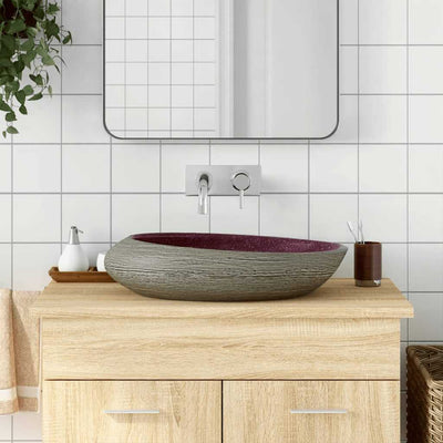 håndvask til bordplade 59x40x14 cm oval keramik lilla og grå