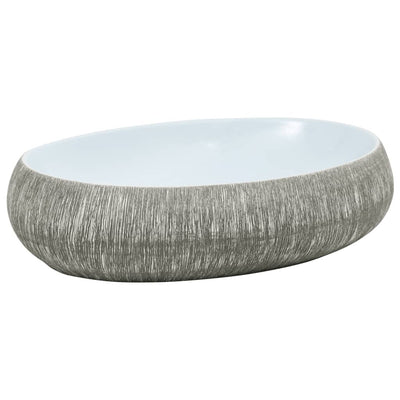 håndvask til bordplade 59x40x15 cm oval keramik grå og blå