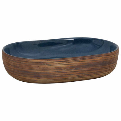 håndvask til bordplade 59x40x14 cm oval keramik brun og blå
