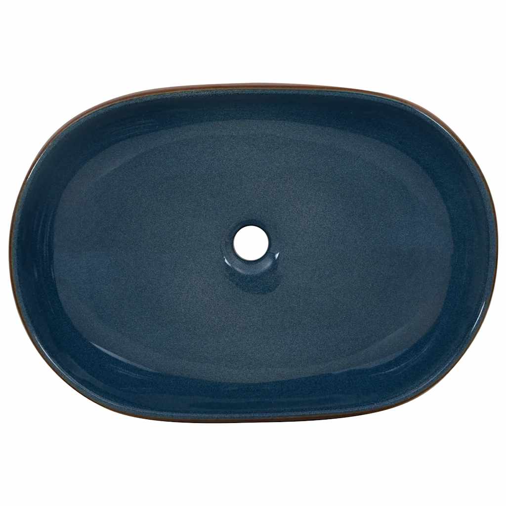håndvask til bordplade 59x40x14 cm oval keramik brun og blå