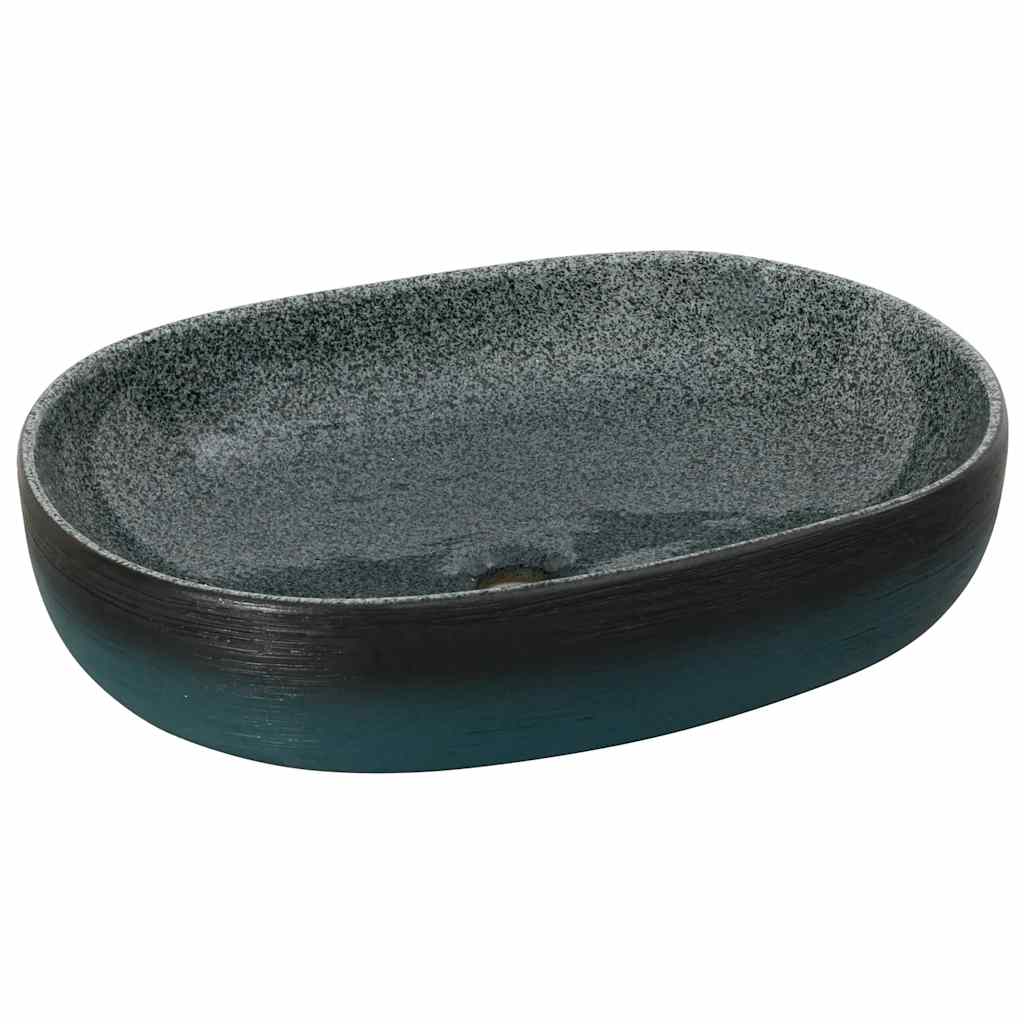 håndvask til bordplade 59x40x14 cm oval keramik turkis