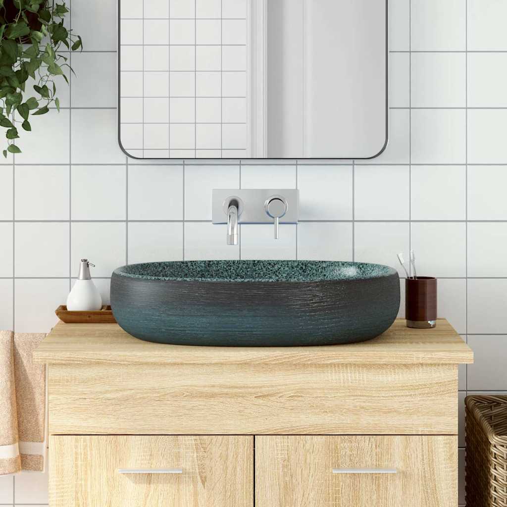 håndvask til bordplade 59x40x14 cm oval keramik turkis