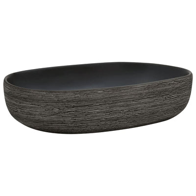 håndvask til bordplade 59x40x15 cm oval keramik grå og sort