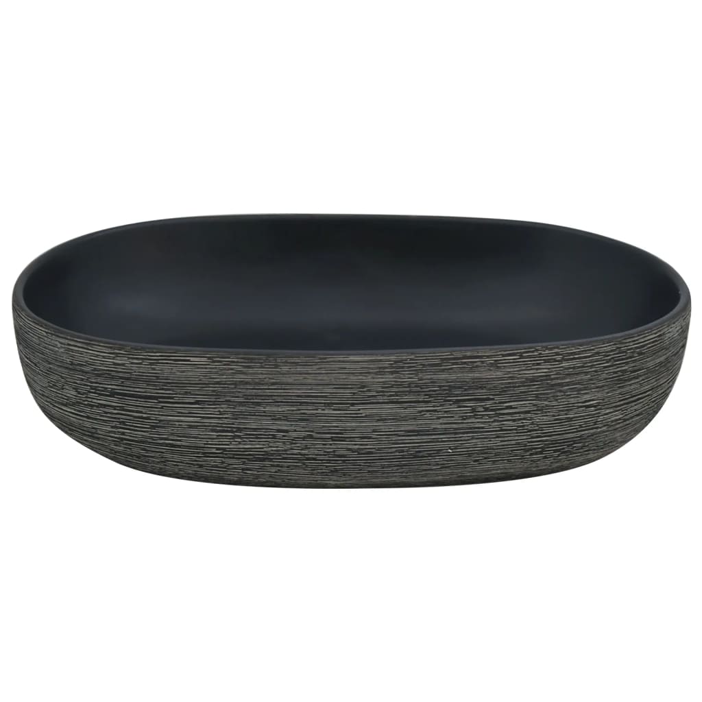 håndvask til bordplade 59x40x15 cm oval keramik grå og sort