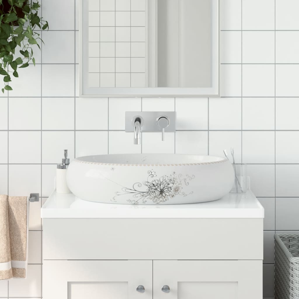 håndvask til bordplade 59x40x15 cm oval keramik hvid