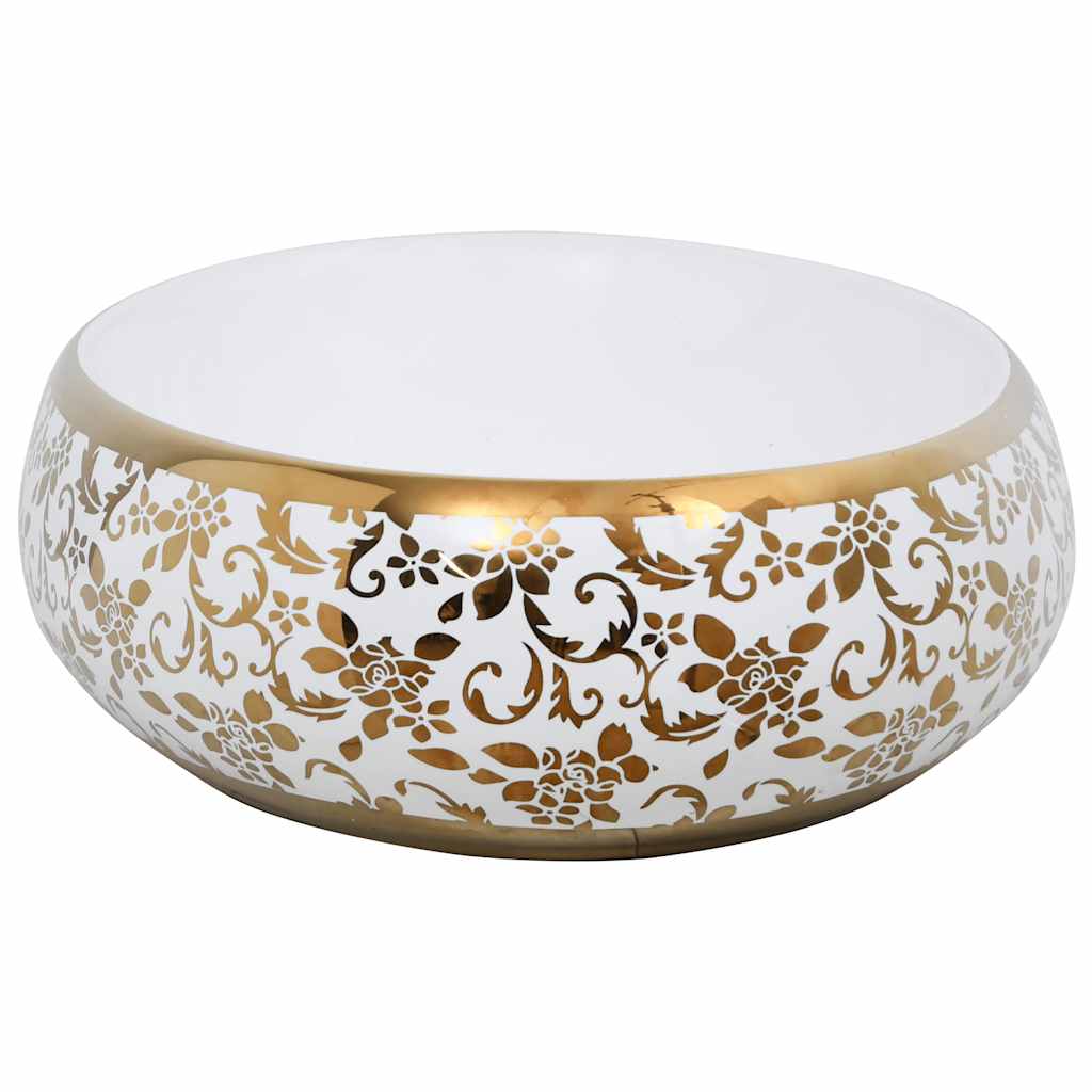 håndvask til bordplade 59x40x15 cm oval keramik hvid og guld