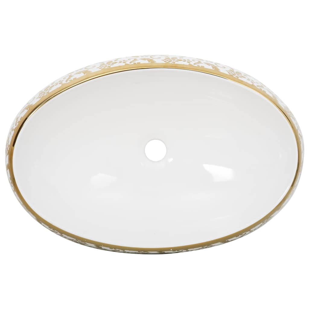 håndvask til bordplade 59x40x15 cm oval keramik hvid og guld