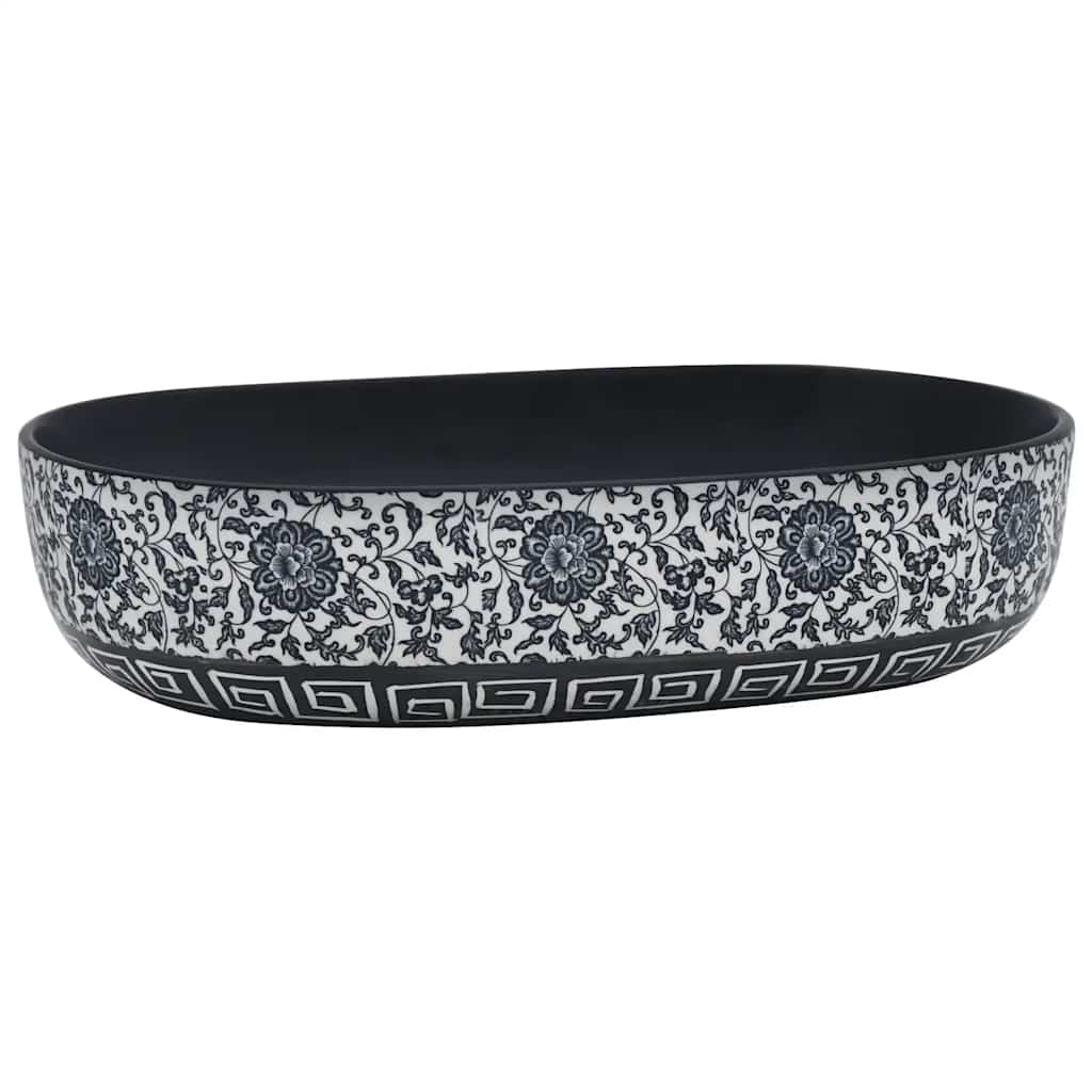 håndvask til bordplade 59x40x14 cm oval keramik sort og blå
