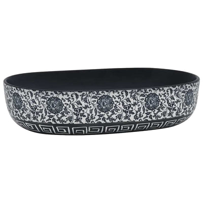 håndvask til bordplade 59x40x14 cm oval keramik sort og blå