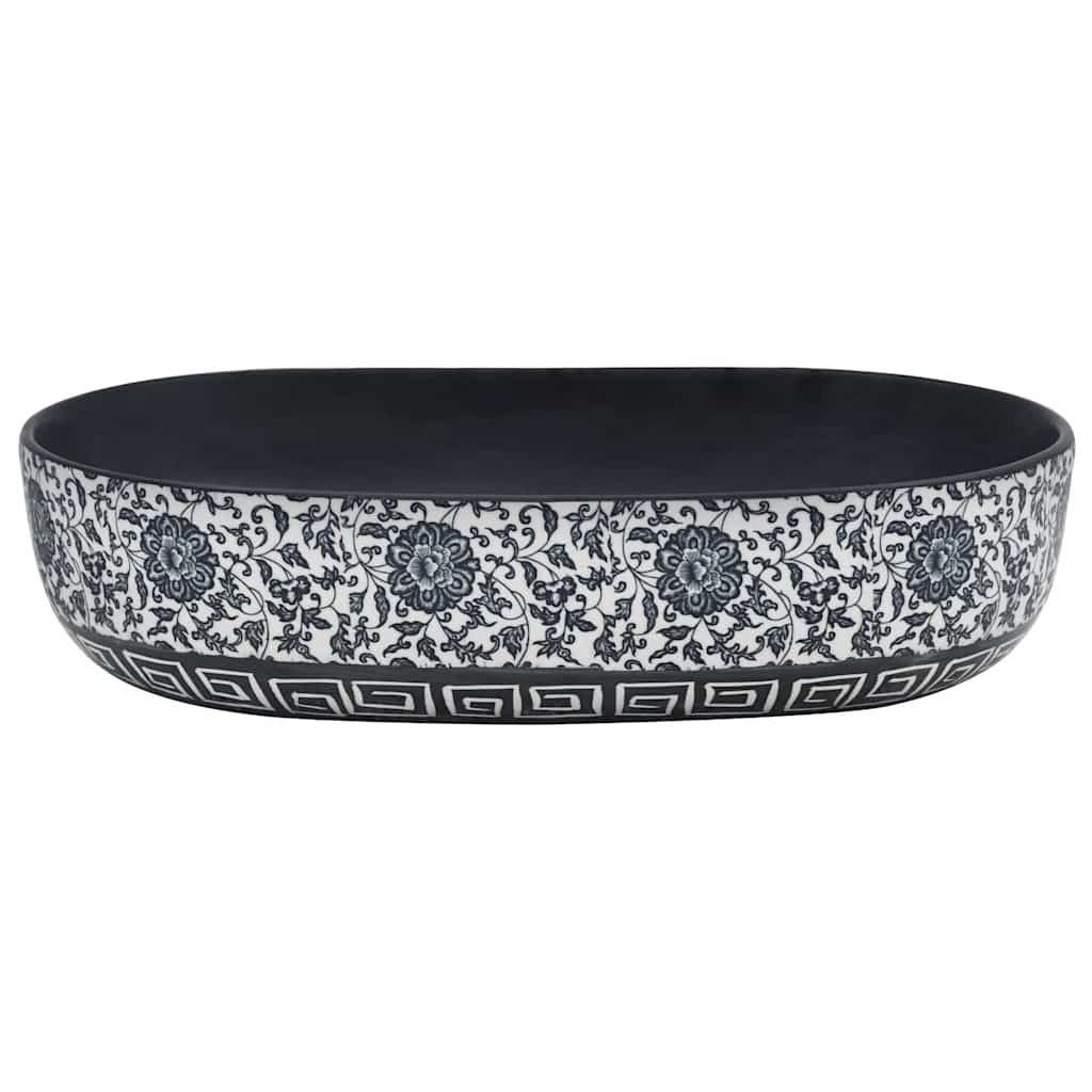 håndvask til bordplade 59x40x14 cm oval keramik sort og blå