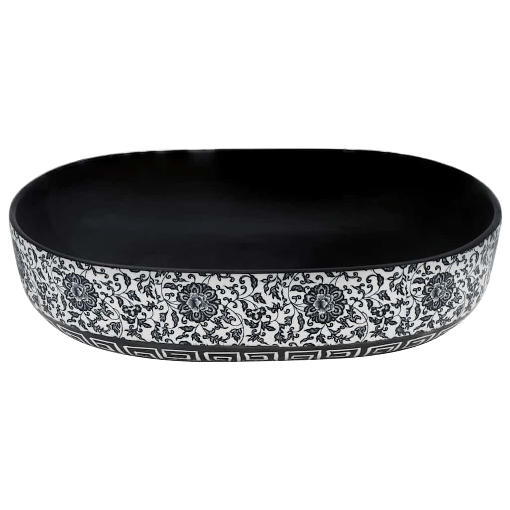 håndvask til bordplade 59x40x14 cm oval keramik sort og blå