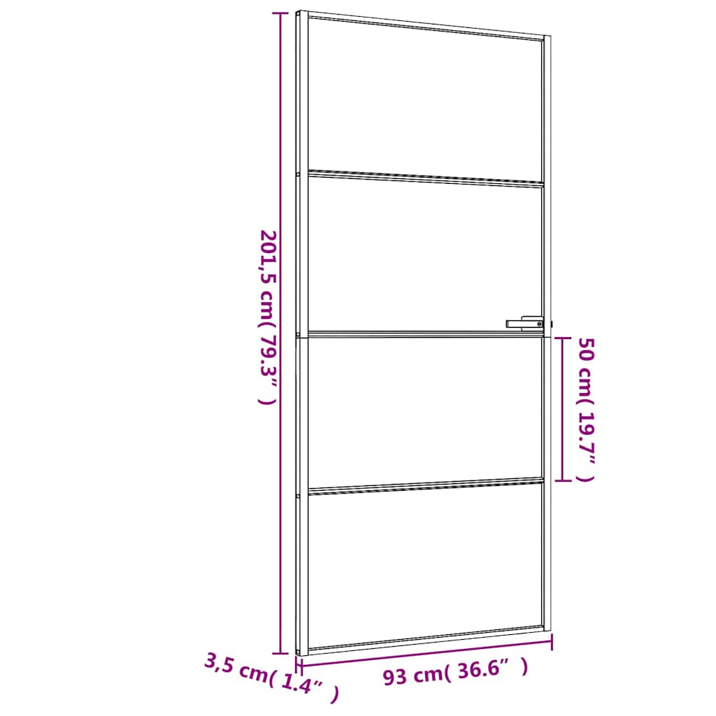 dør 93x201,5 cm hærdet glas og aluminium sort