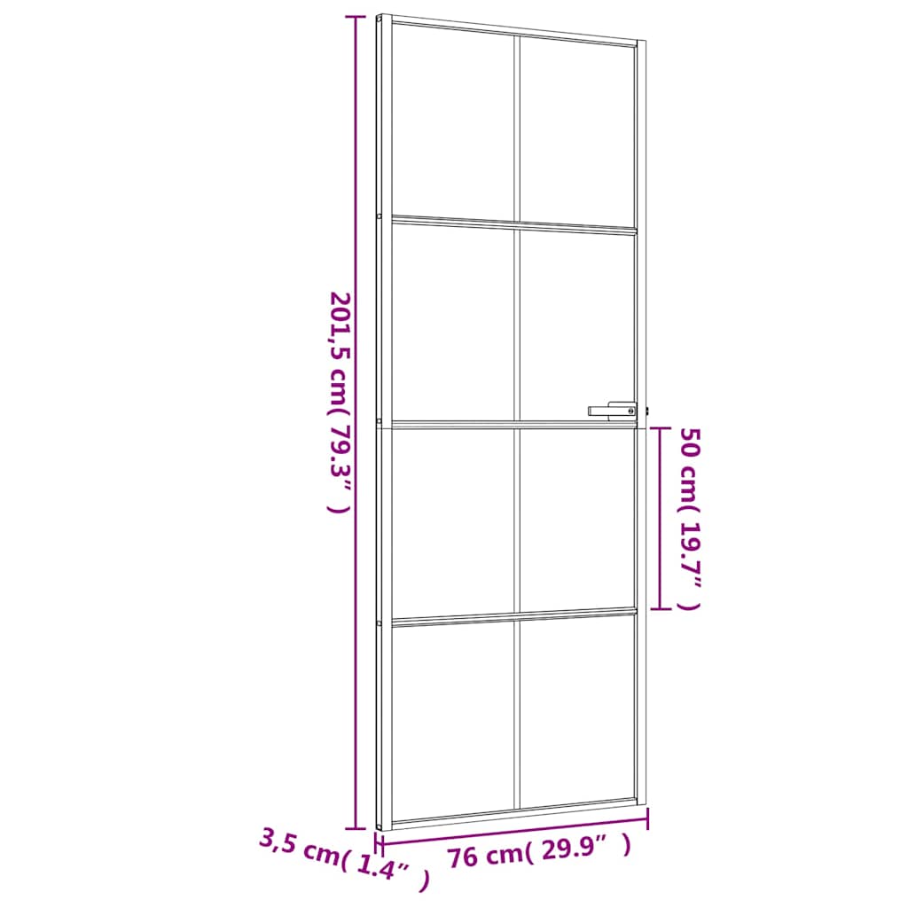 dør 76x201,5 cm hærdet glas og aluminium sort
