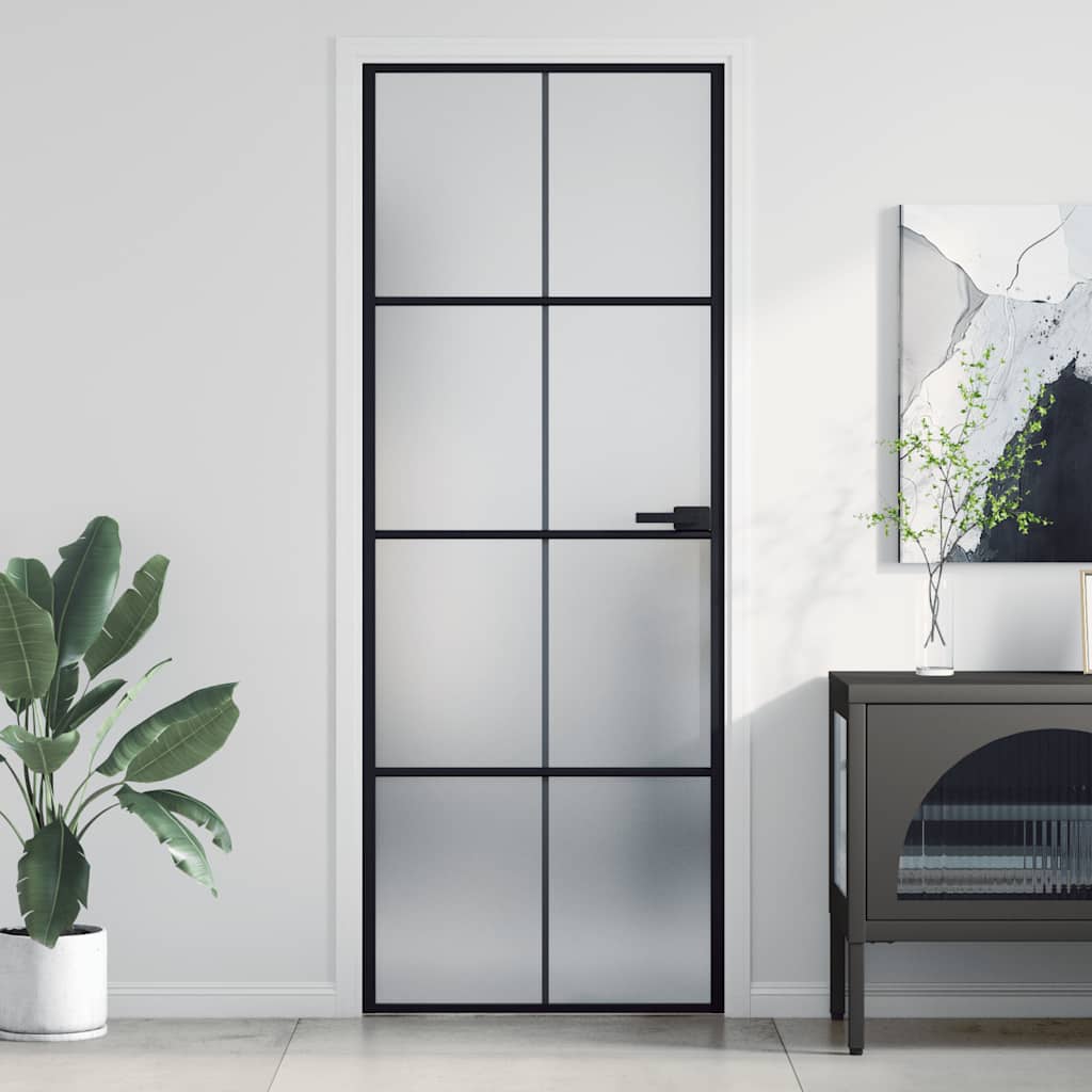 dør 76x201,5 cm hærdet glas og aluminium sort