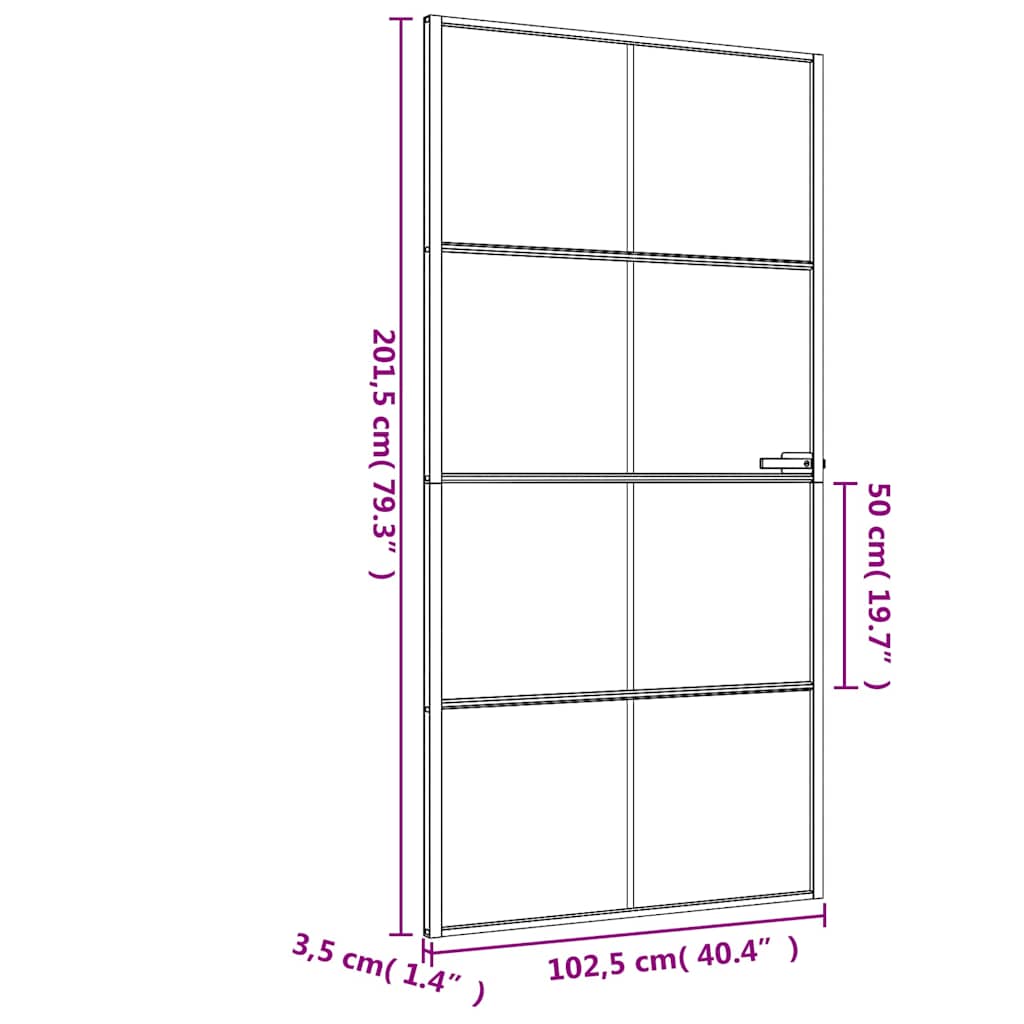 dør 102,5x201,5 cm hærdet glas og aluminium sort