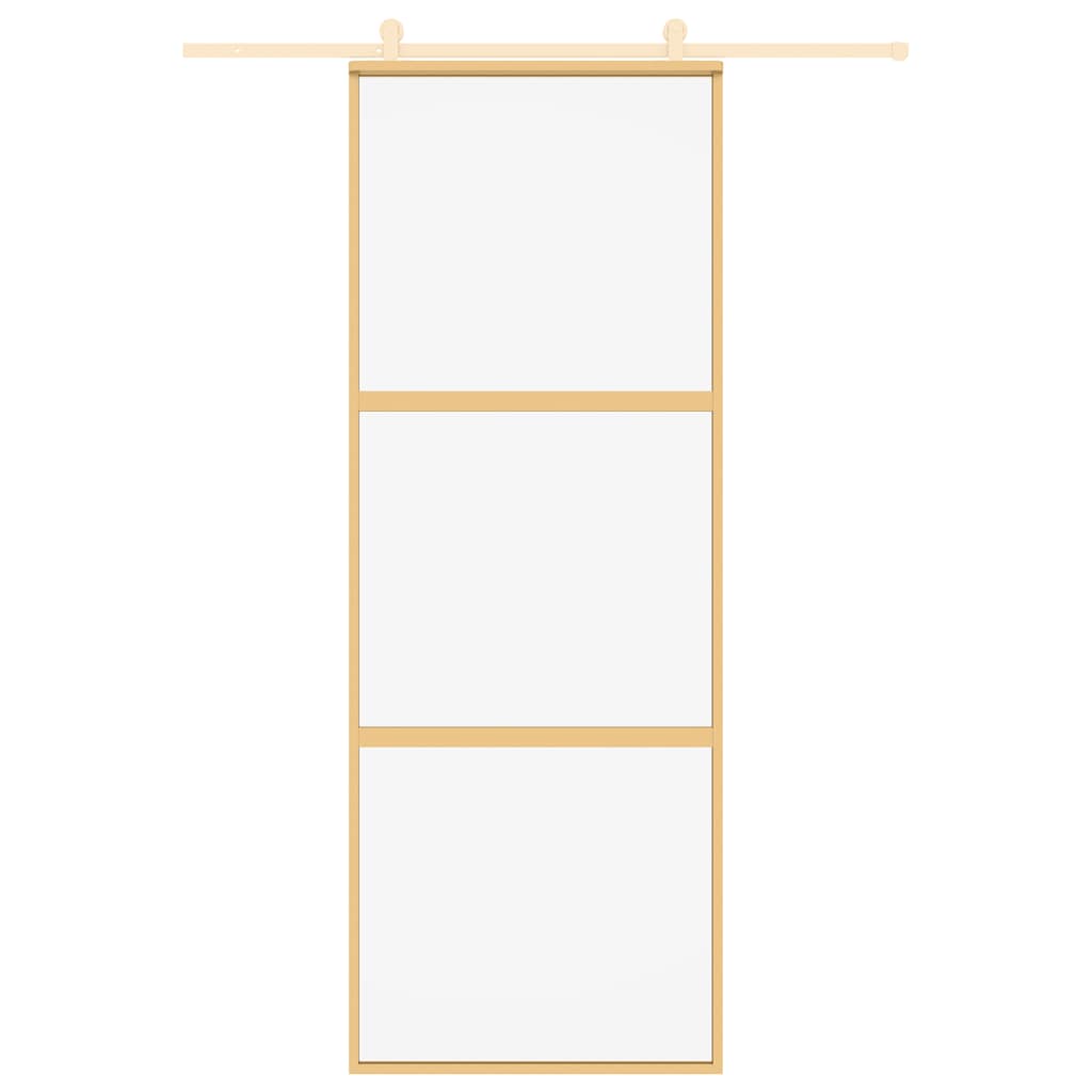 skydedør 76x205 cm klart sikkerhedsglas og aluminium guldfarvet