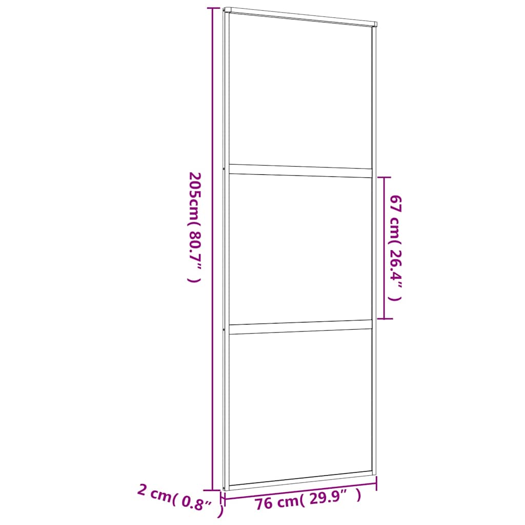 skydedør 76x205 cm klart sikkerhedsglas og aluminium guldfarvet