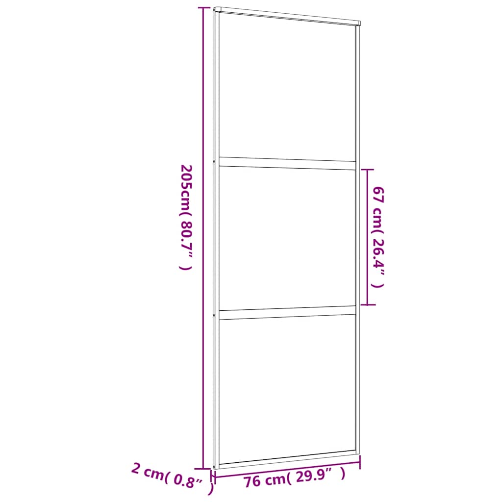 skydedør 76x205 cm matteret sikkerhedsglas og aluminium gylden
