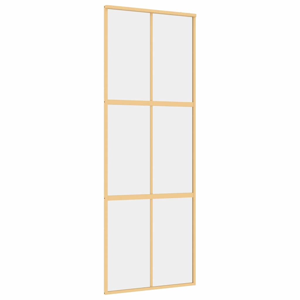 skydedør 76x205 cm klart sikkerhedsglas og aluminium guldfarvet
