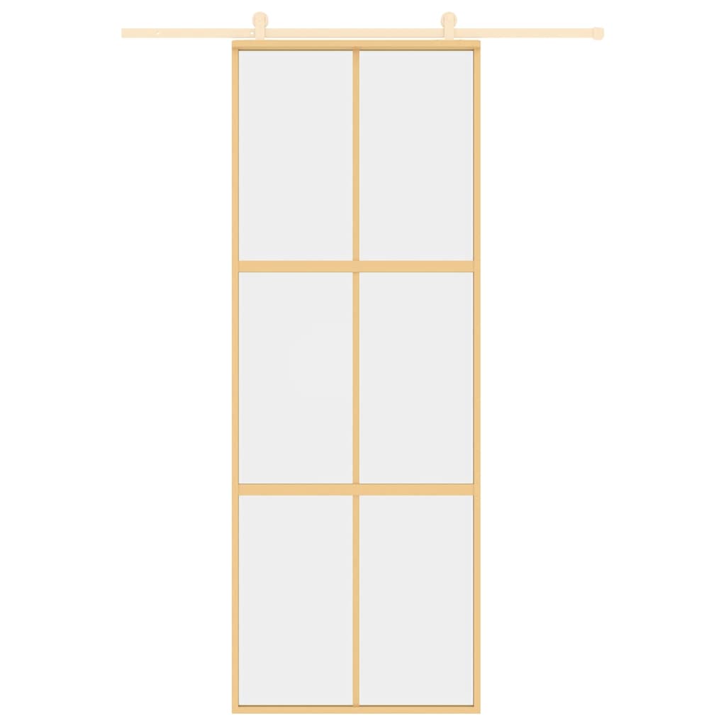 skydedør 76x205 cm klart sikkerhedsglas og aluminium guldfarvet