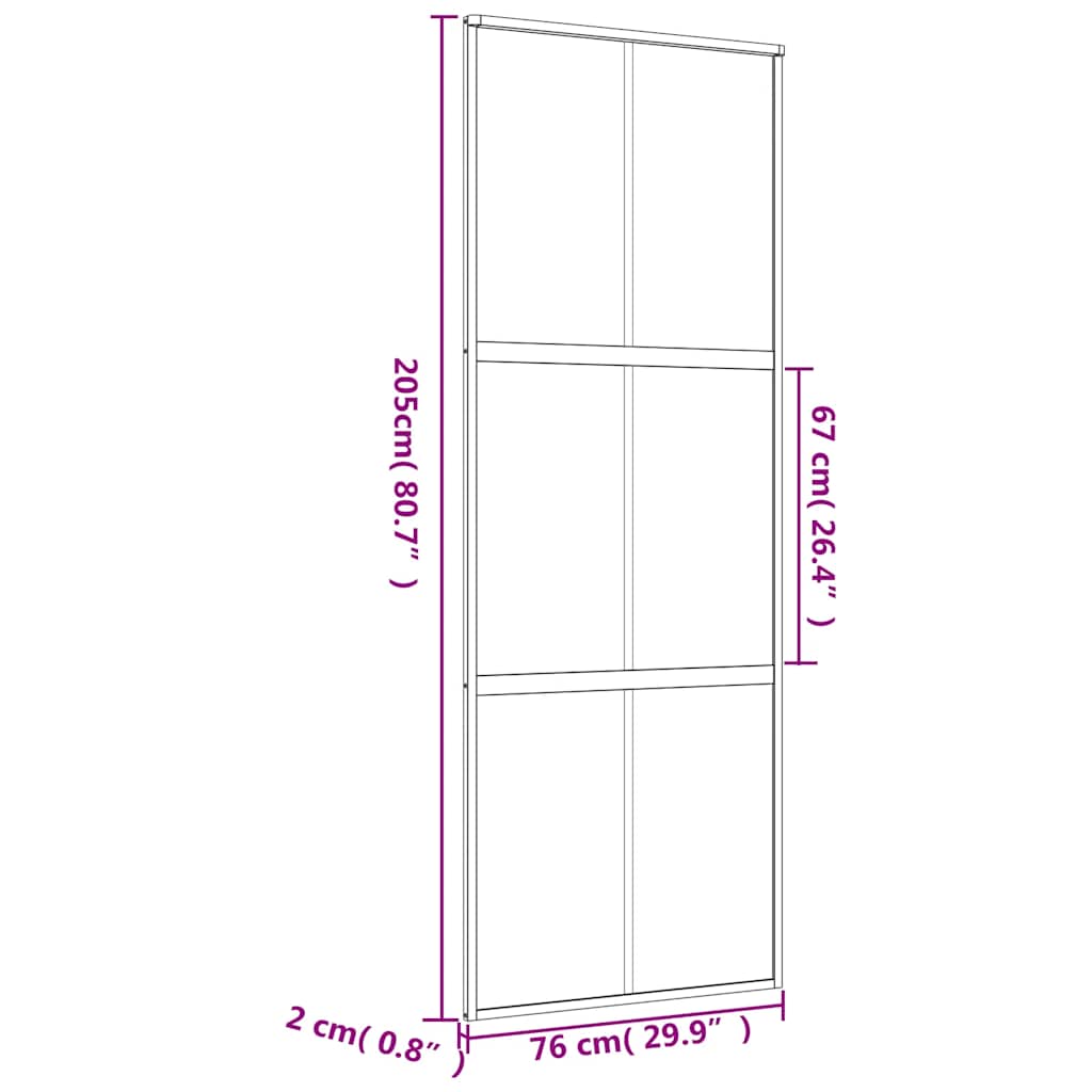 skydedør 76x205 cm klart sikkerhedsglas og aluminium guldfarvet