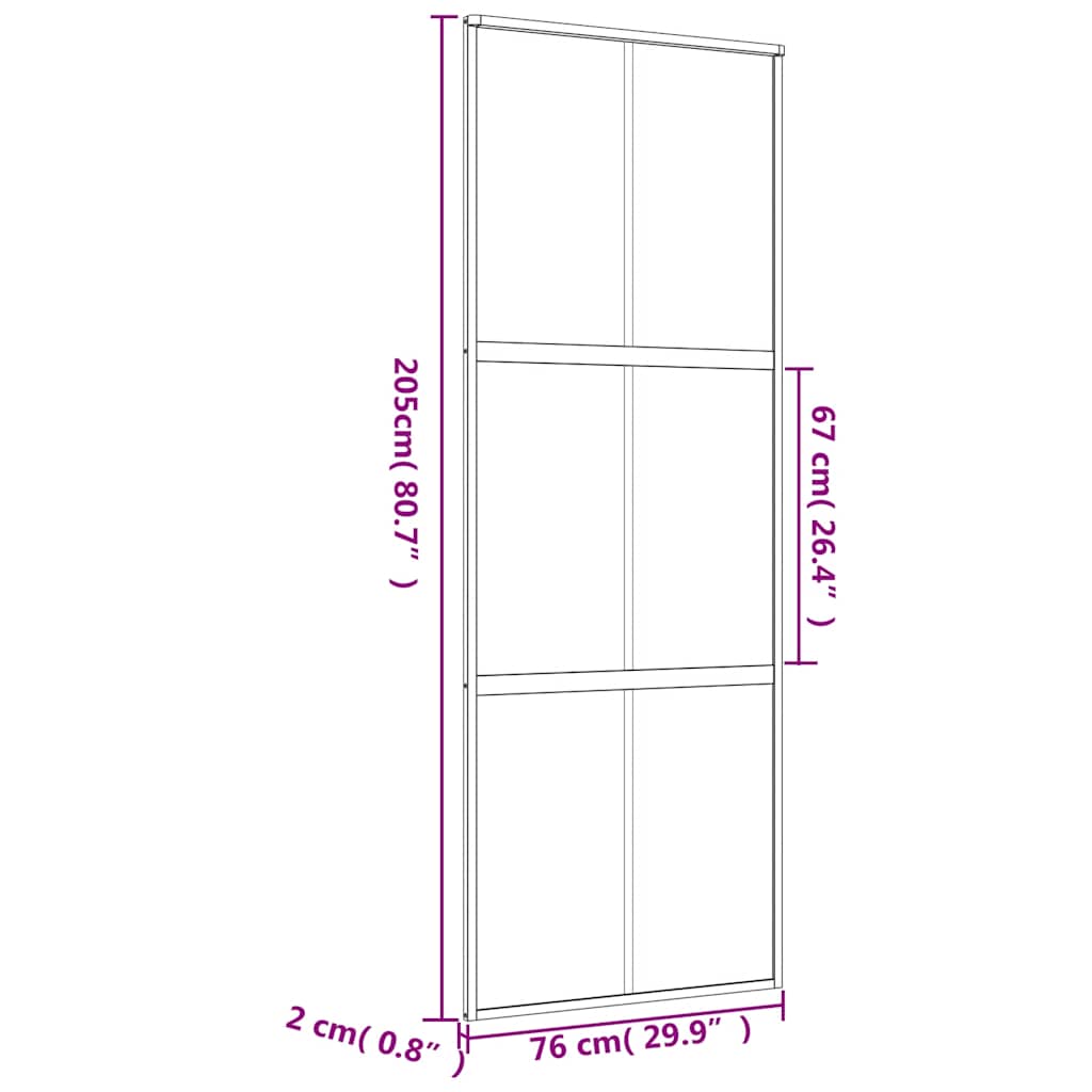 skydedør 76x205 cm matteret sikkerhedsglas og aluminium gylden