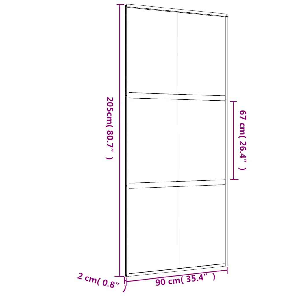 skydedør 90x205 cm matteret sikkerhedsglas og aluminium gylden