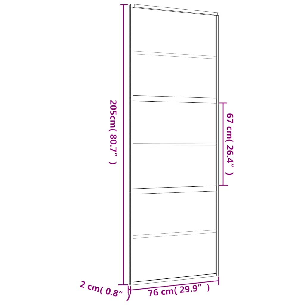 skydedør 76x205 cm klart sikkerhedsglas og aluminium guldfarvet