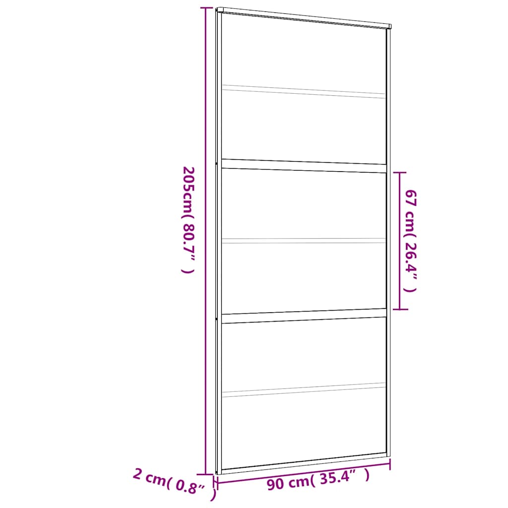 skydedør 90x205 cm klart sikkerhedsglas og aluminium guldfarvet